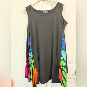 Butterfly Asymmetrical Black Dress with Colorful Accents